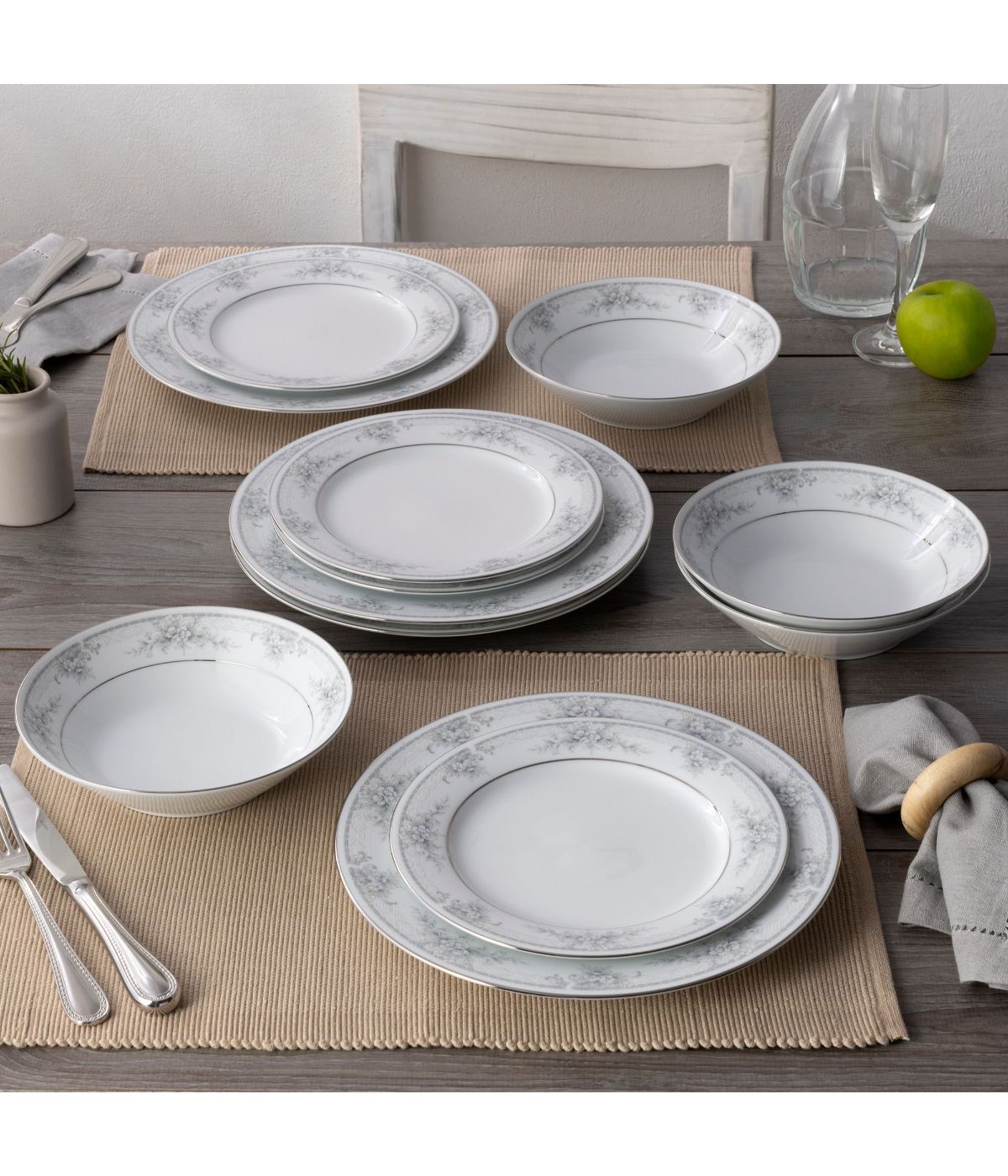  Noritake Sweet Leilani 12 Piece Set, Service for 4 - Gray - Bonton