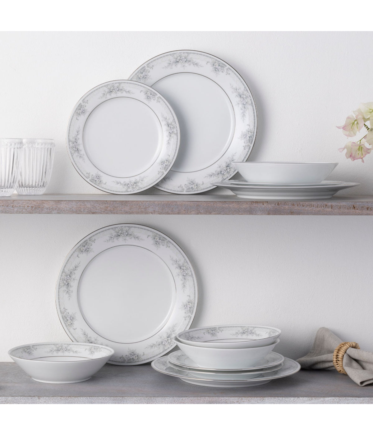  Noritake Sweet Leilani 12 Piece Set, Service for 4 - Gray - Bonton