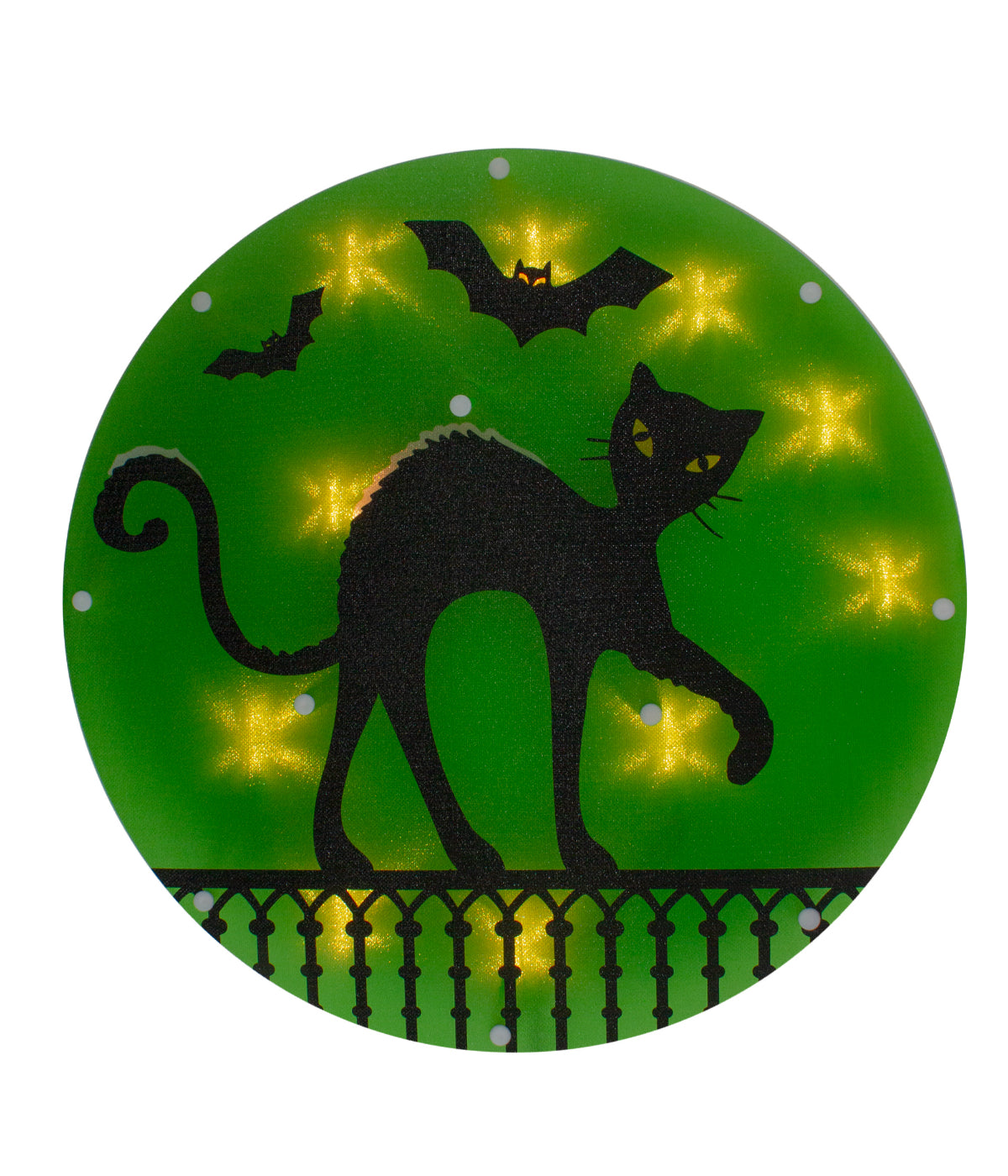  Lighted Black Cat Halloween Window Silhouette Decoration - Green - Bonton