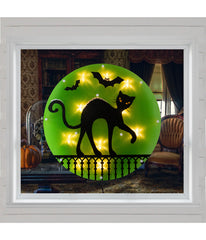 Lighted Black Cat Halloween Window Silhouette Decoration