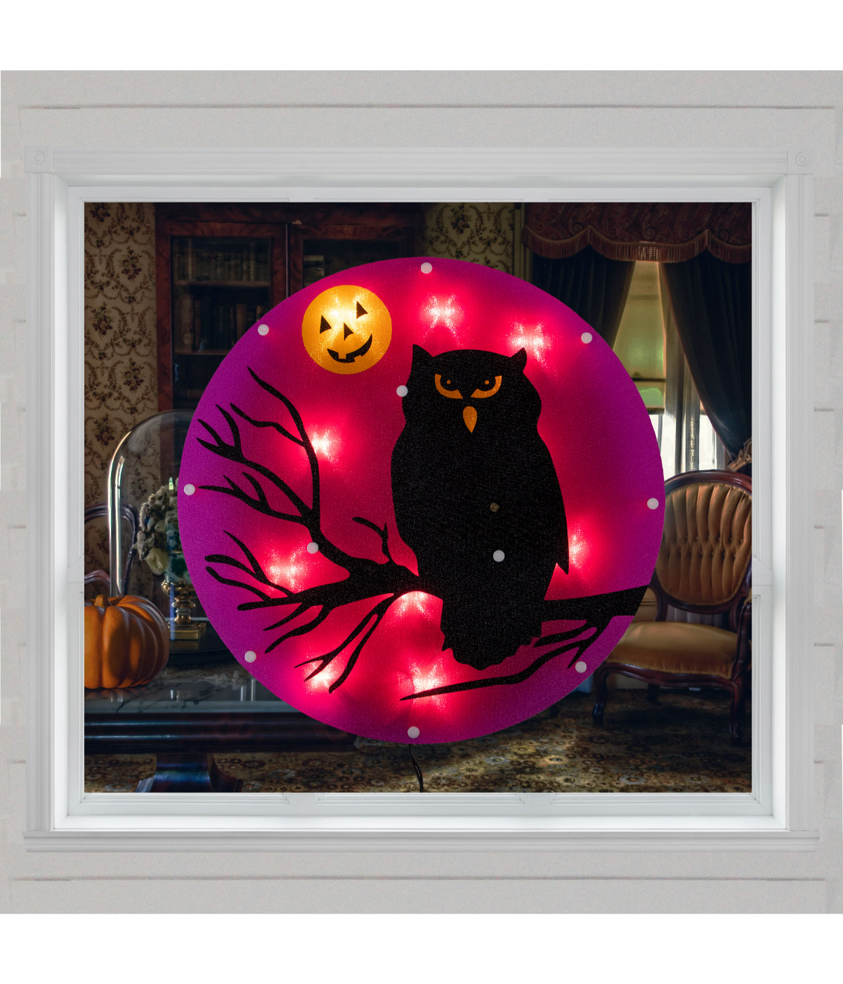 Lighted Black Owl Halloween Window Silhouette Decoration