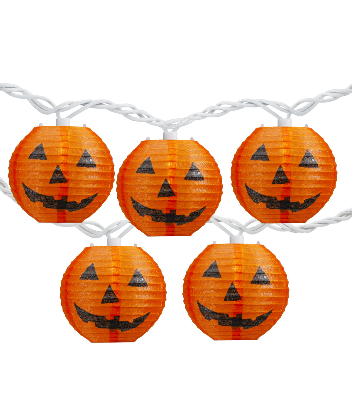  Orange Jack-O-Lantern Paper Lantern Halloween Lights 10-Count - Orange - Bonton