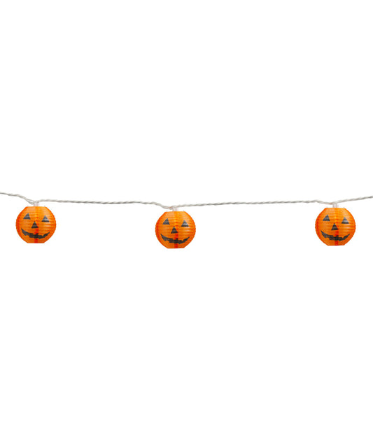 Orange Jack-O-Lantern Paper Lantern Halloween Lights 10-Count