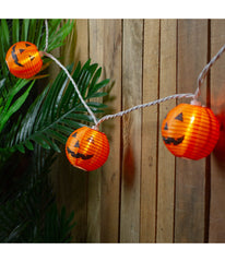 Orange Jack-O-Lantern Paper Lantern Halloween Lights 10-Count