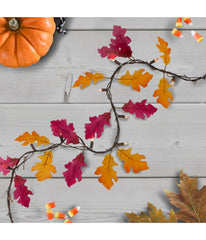 Fall Harvest Leaves Mini Light Garland Set Red