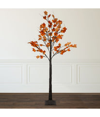 LED Lighted Autumn Harvest Artificial Maple Leaf Tree Orange