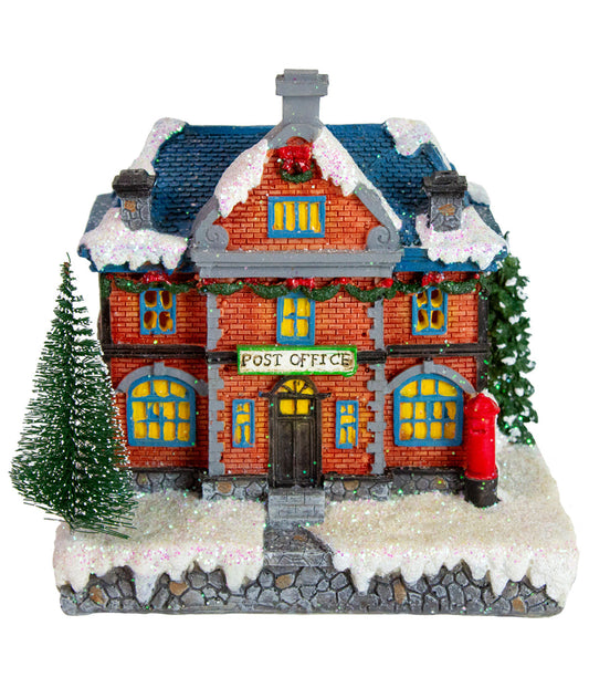 Red LED Lighted Post Office Christmas Village Decoration, 7"