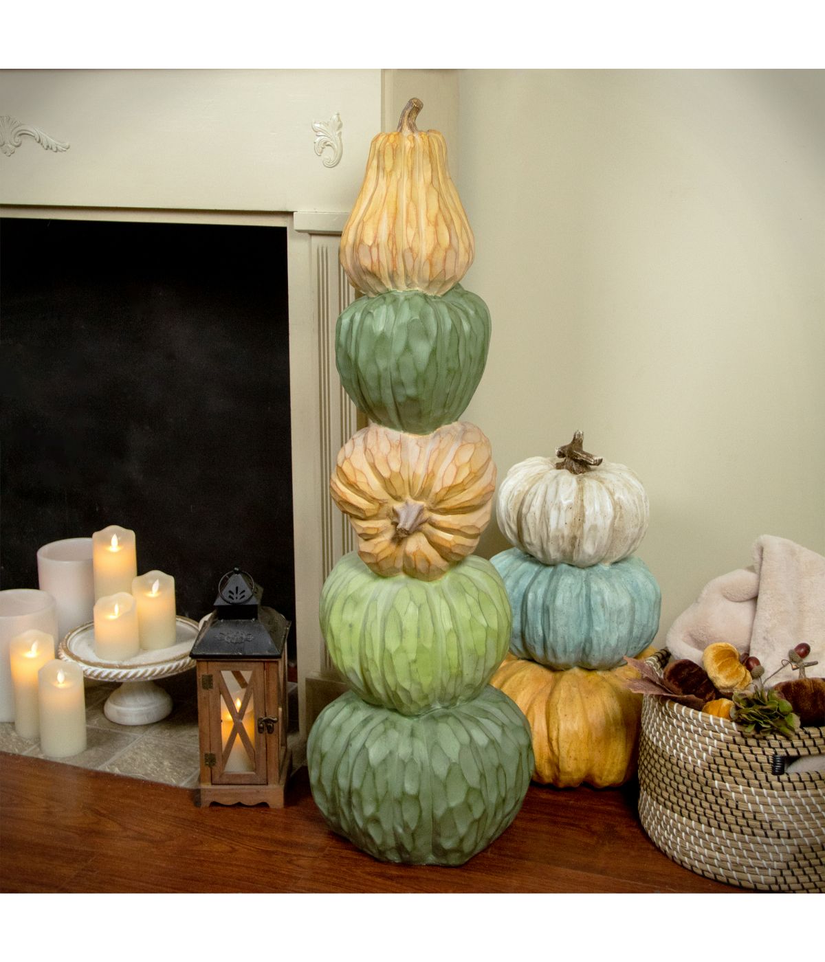  NorthLight Five Tiered Stacked Pumpkins Thanksgiving Decor Orange - Orange - Bonton