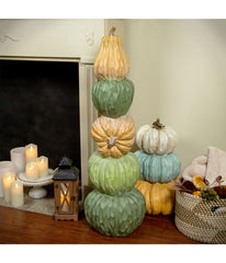 Five Tiered Stacked Pumpkins Thanksgiving Decor Orange