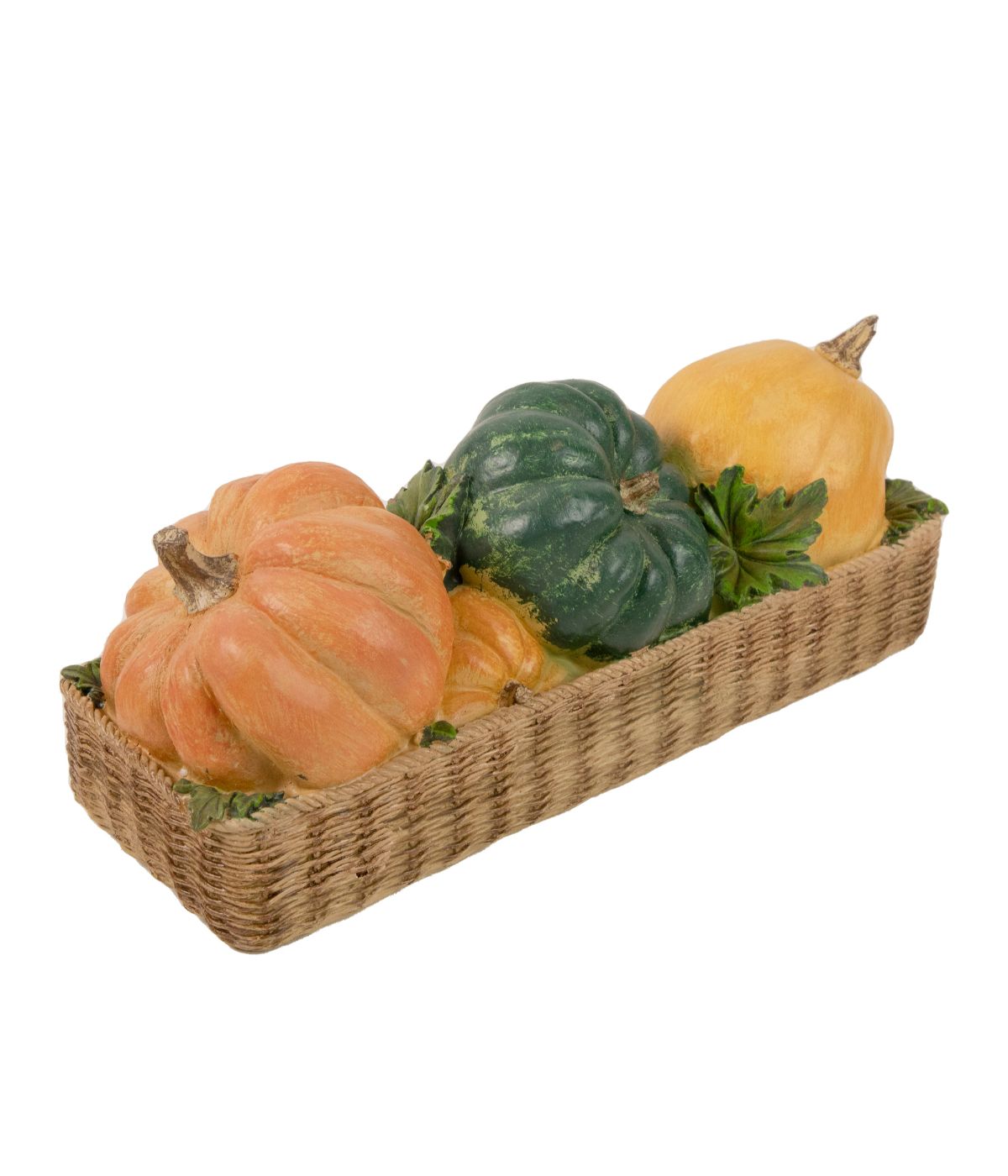  Faux Rattan Basket with Pumpkins Thanksgiving Table Top Decoration Orange - Orange - Bonton