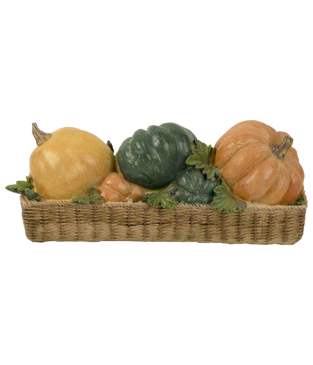  Faux Rattan Basket with Pumpkins Thanksgiving Table Top Decoration Orange - Orange - Bonton