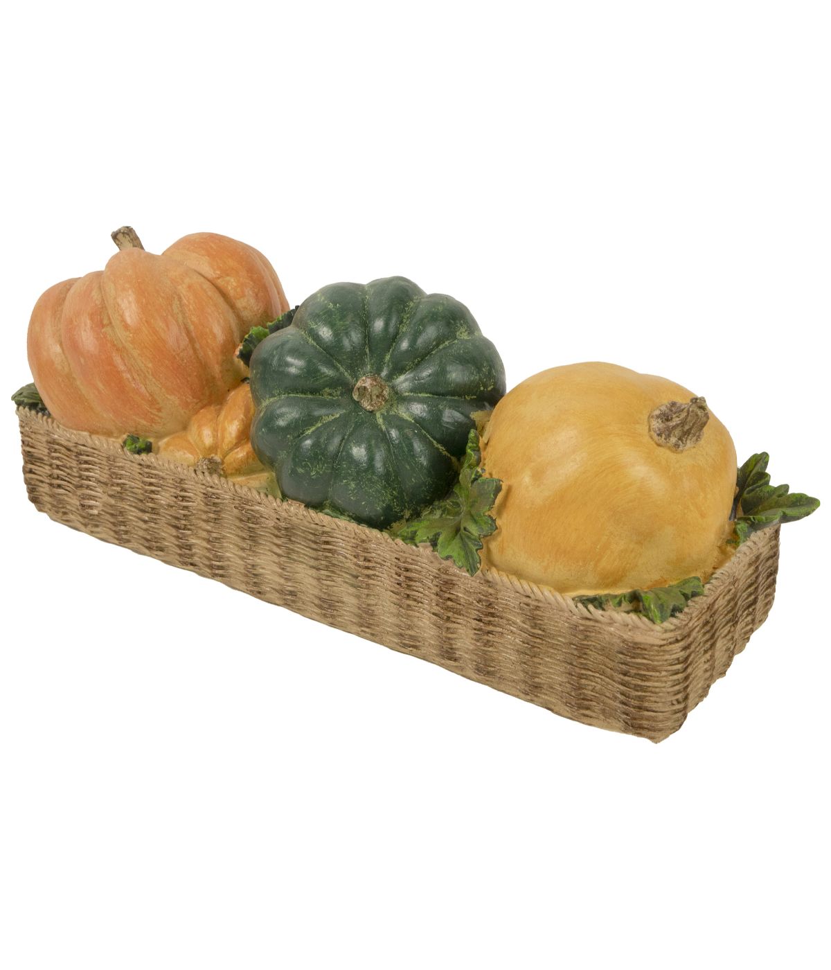  Faux Rattan Basket with Pumpkins Thanksgiving Table Top Decoration Orange - Orange - Bonton