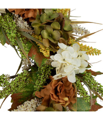 White and Orange Hydrangea Artificial Fall Harvest Twig Wreath White