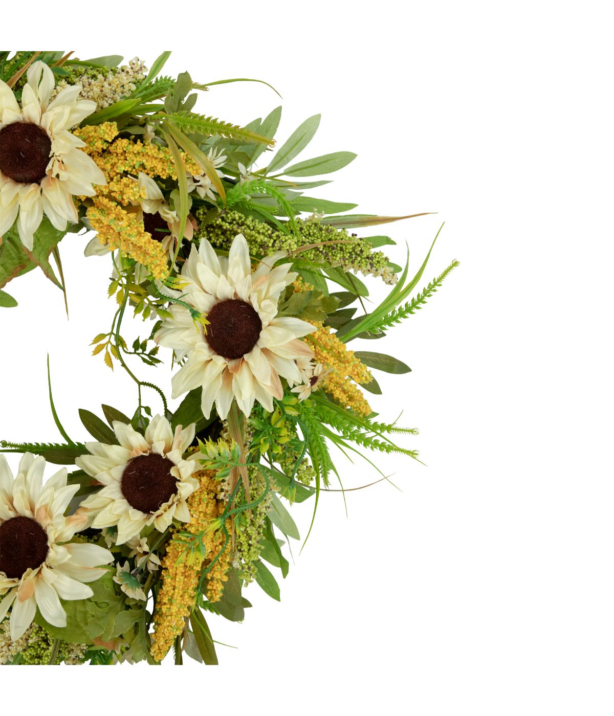  Beige Sunflowers Artificial Fall Harvest Wreath Beige - Beige - Bonton