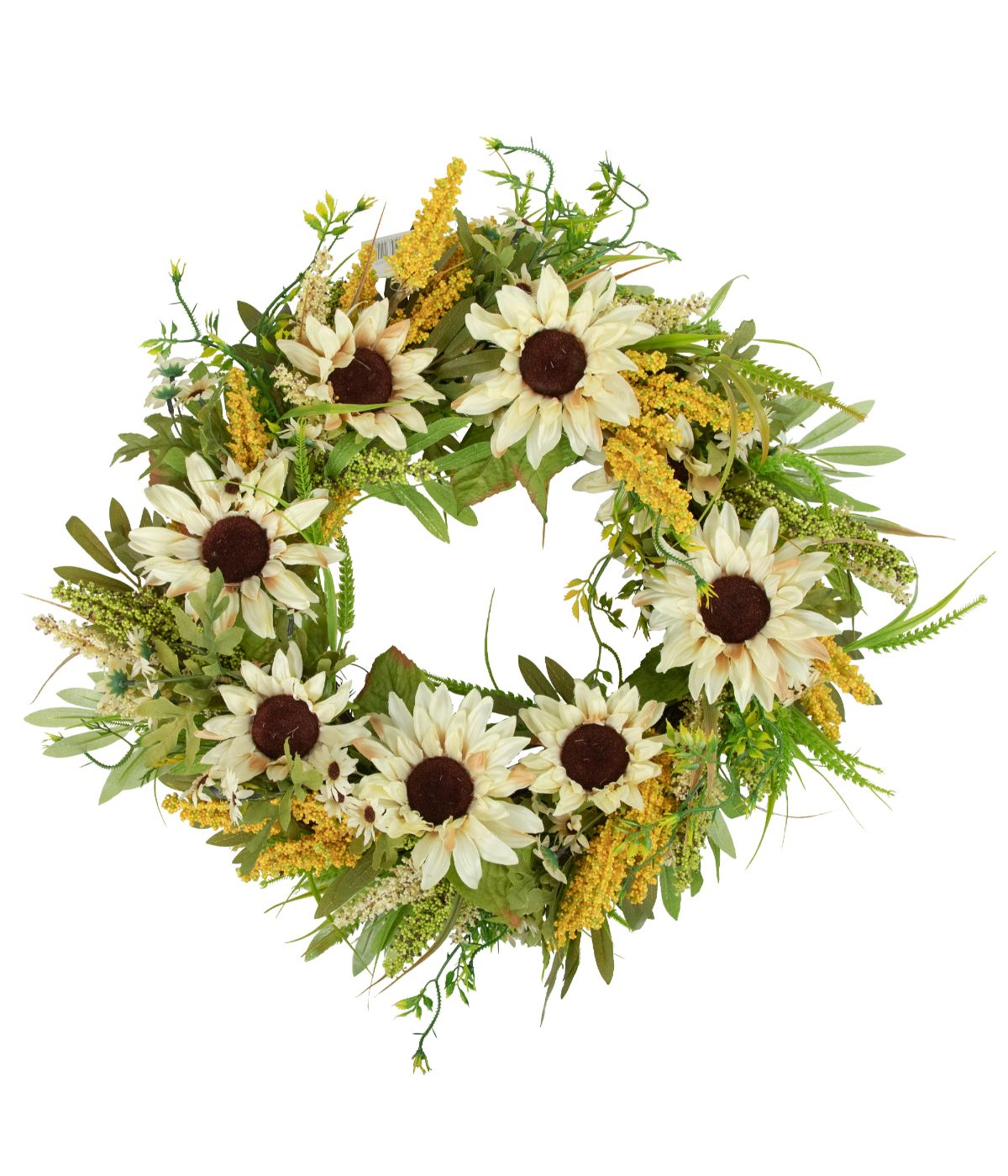  Beige Sunflowers Artificial Fall Harvest Wreath Beige - Beige - Bonton