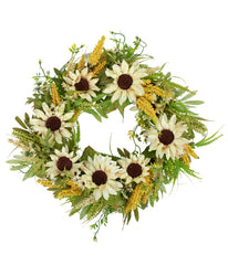 Beige Sunflowers Artificial Fall Harvest Wreath Beige