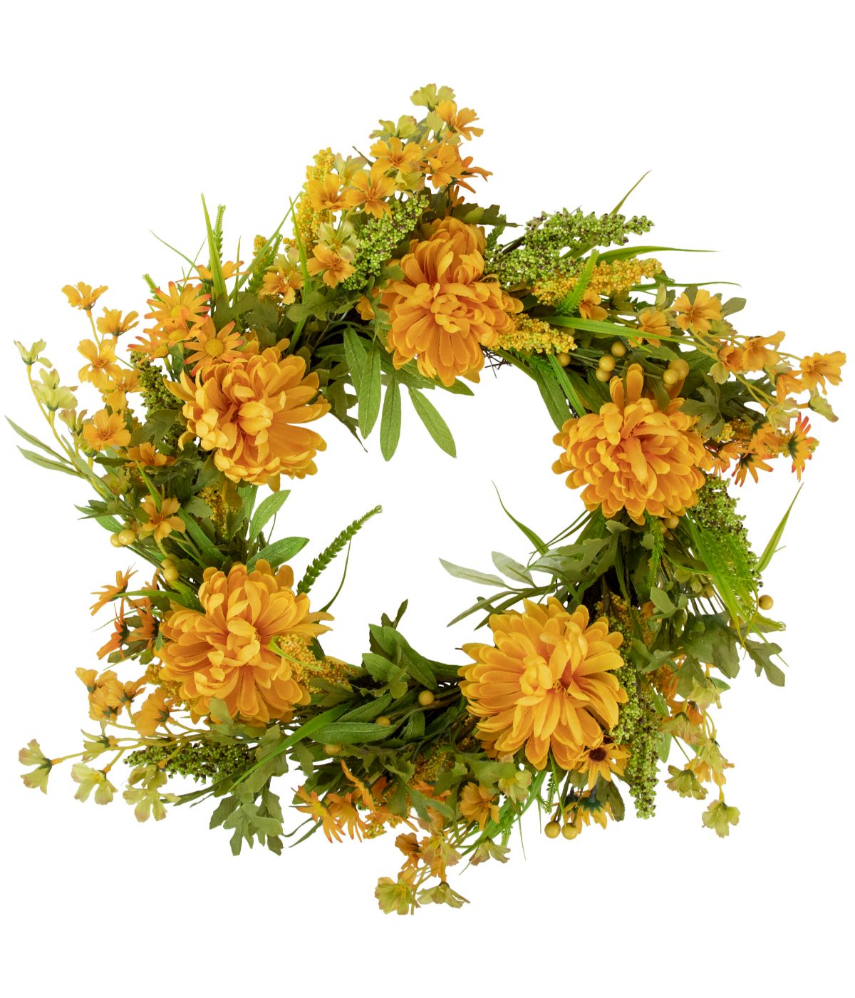  Yellow Peony Artificial Fall Harvest Twig Wreath Yellow - Yellow - Bonton