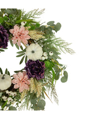 Peony and Pumpkin Artificial Fall Harvest Wreath White