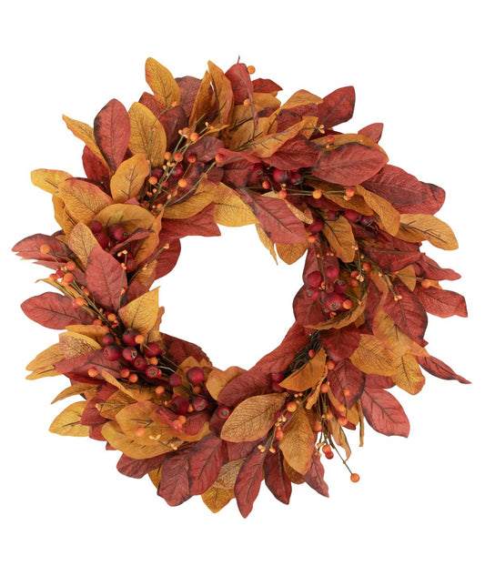 Berries with Leaves Artificial Fall Harvest Twig Wreath Red