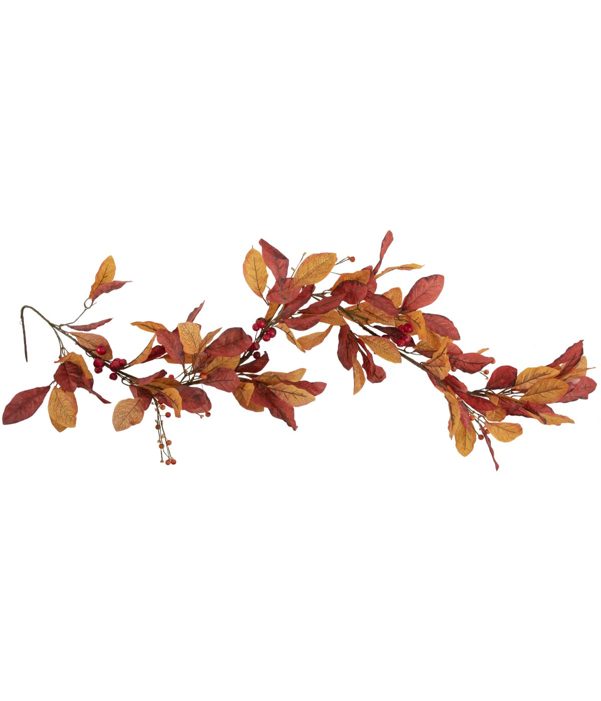  Berries with Orange and Red Leaves Artificial Fall Harvest Garland Unlit Red - Red - Bonton