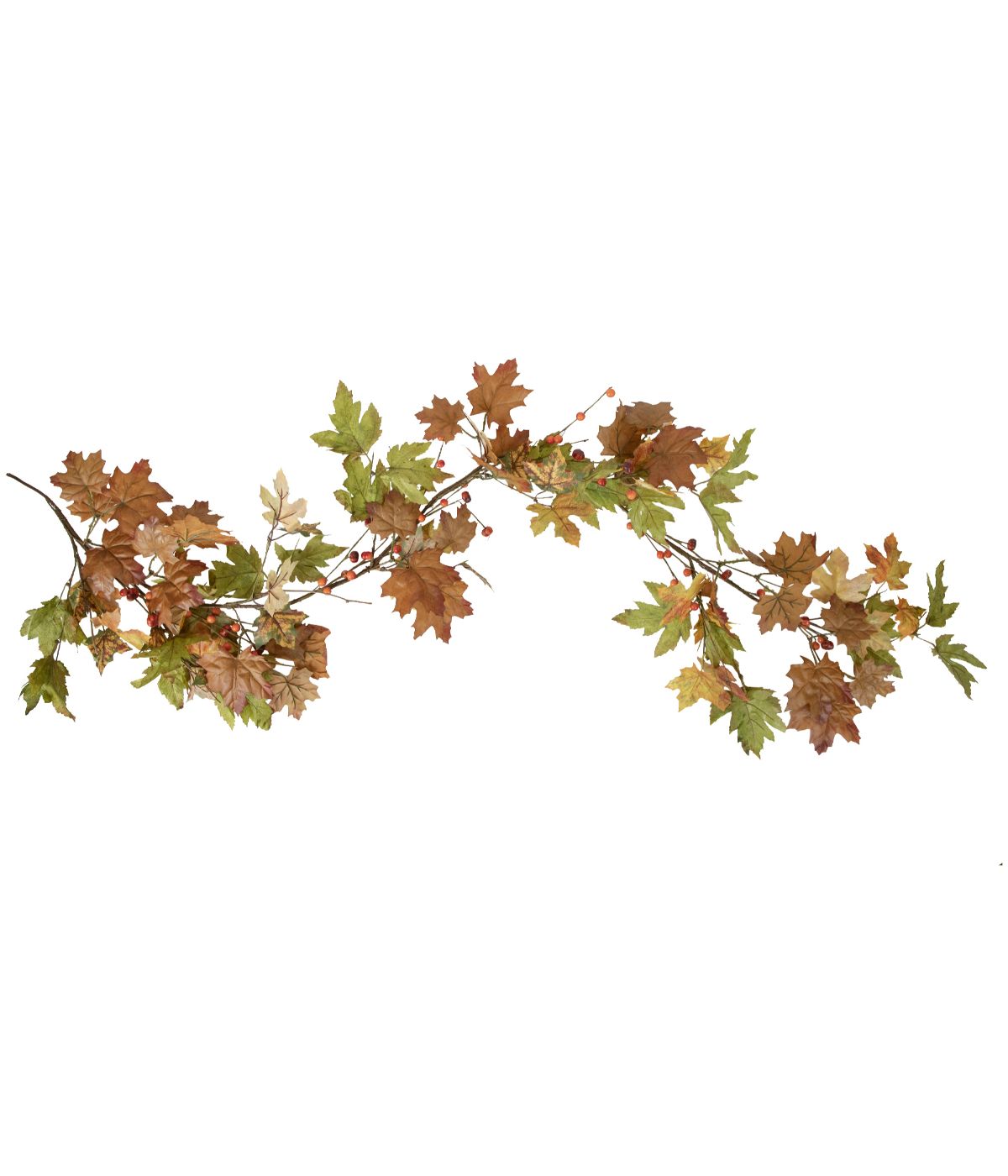  Maple Leaves and Berries Artificial Fall Harvest Garland Unlit Brown - Brown - Bonton