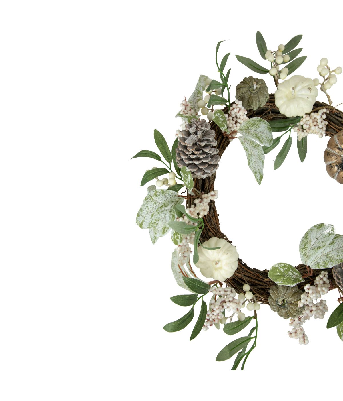  Pumpkin and Berries with Pinecones Artificial Fall Harvest Twig Wreath Green - Green - Bonton