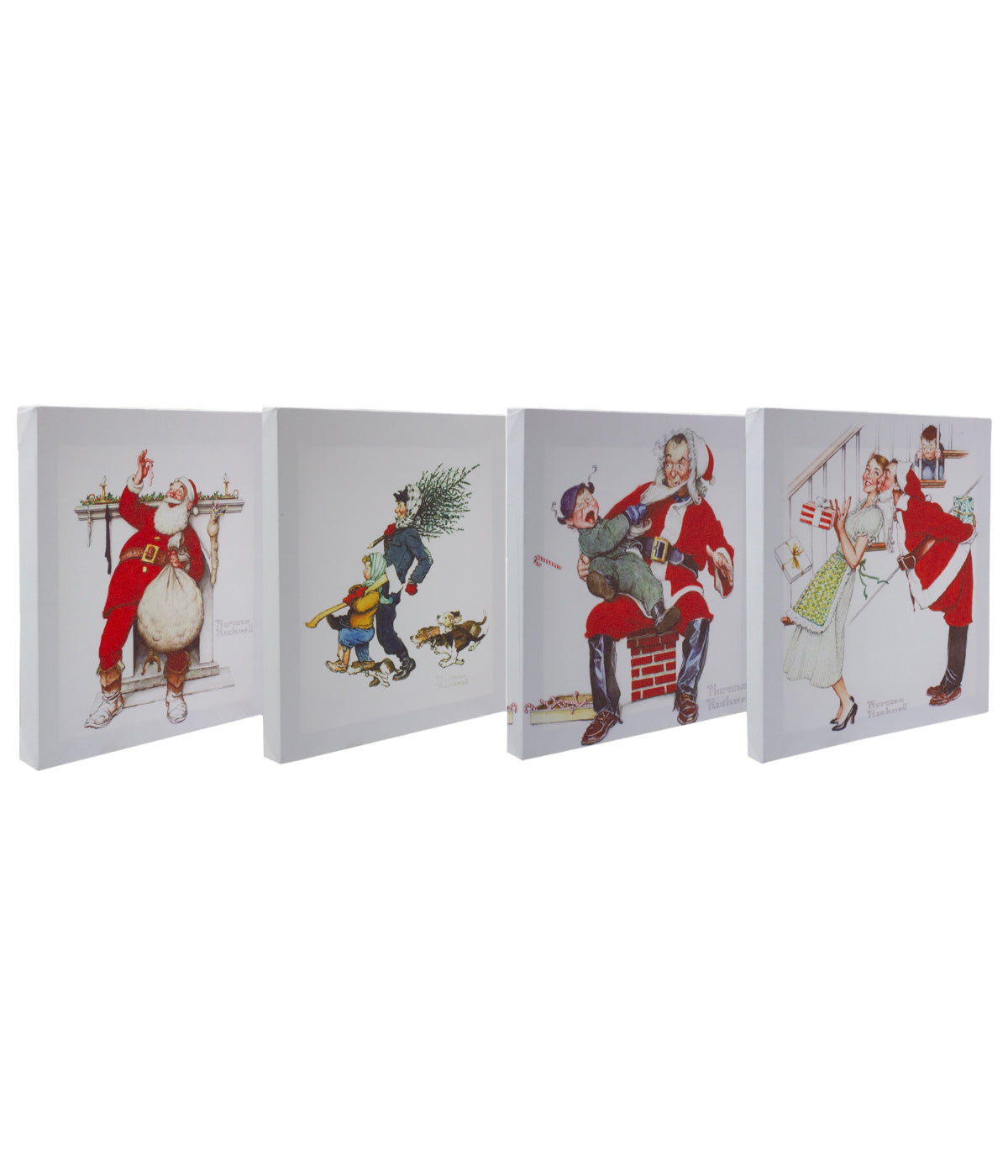  Classic Norman Rockwell Christmas Canvas Prints Set of 4 - White - Bonton