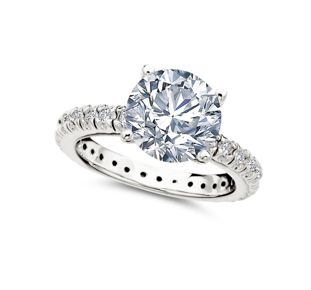  CRISLU Brilliant Solitaire and Pave Ring in Platinum - XX - Bonton