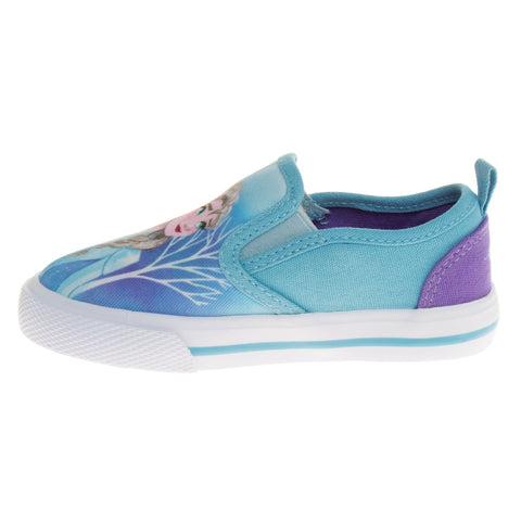Frozen Elsa Anna Girls No Lace Shoes - Disney Character Loafer Low Top SlipOn Casual Tennis Canvas Sneakers (Size 5-12 Toddler)