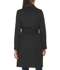 Long Wool Blend Coat With Tie Black