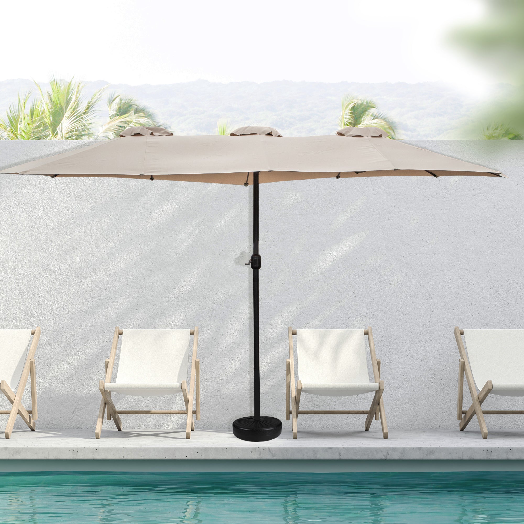  NorthLight 15' Outdoor Patio Market Umbrella with Hand Crank - Beige - Bonton