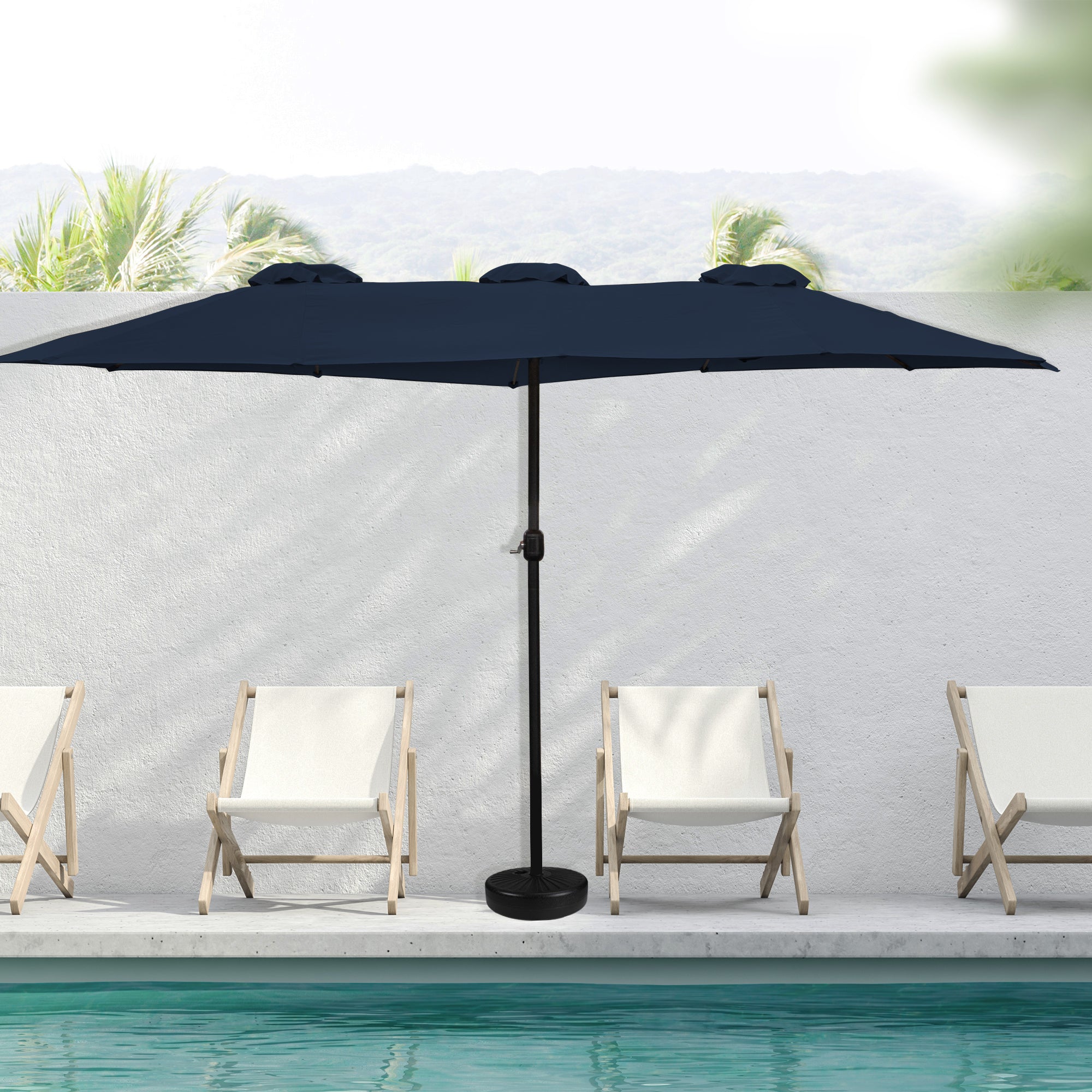  NorthLight 15' Outdoor Patio Market Umbrella with Hand Crank - Blue - Bonton