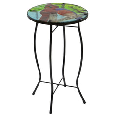 19" Blue and Red Cardinal Glass Patio Side Table