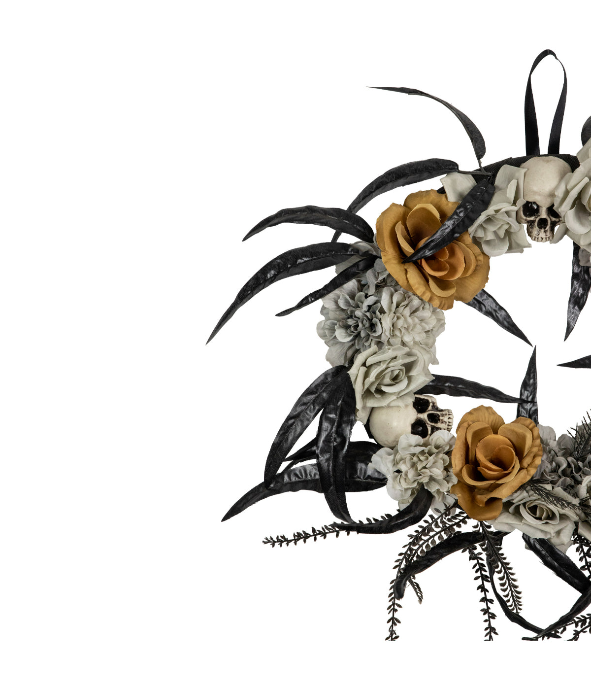  Skulls with Orange and Gray Roses Halloween Wreath 14-Inch Unlit - Gray - Bonton