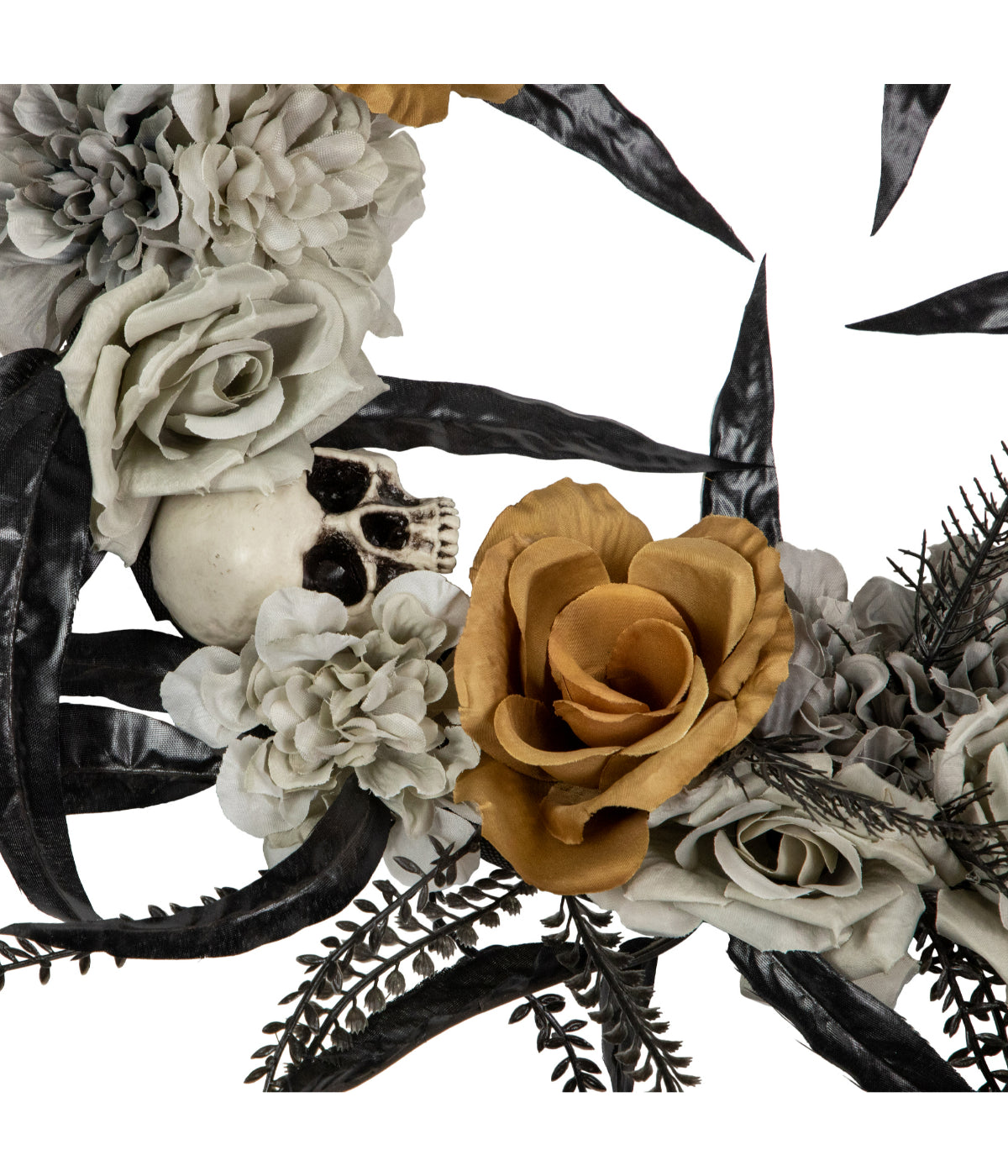  Skulls with Orange and Gray Roses Halloween Wreath 14-Inch Unlit - Gray - Bonton