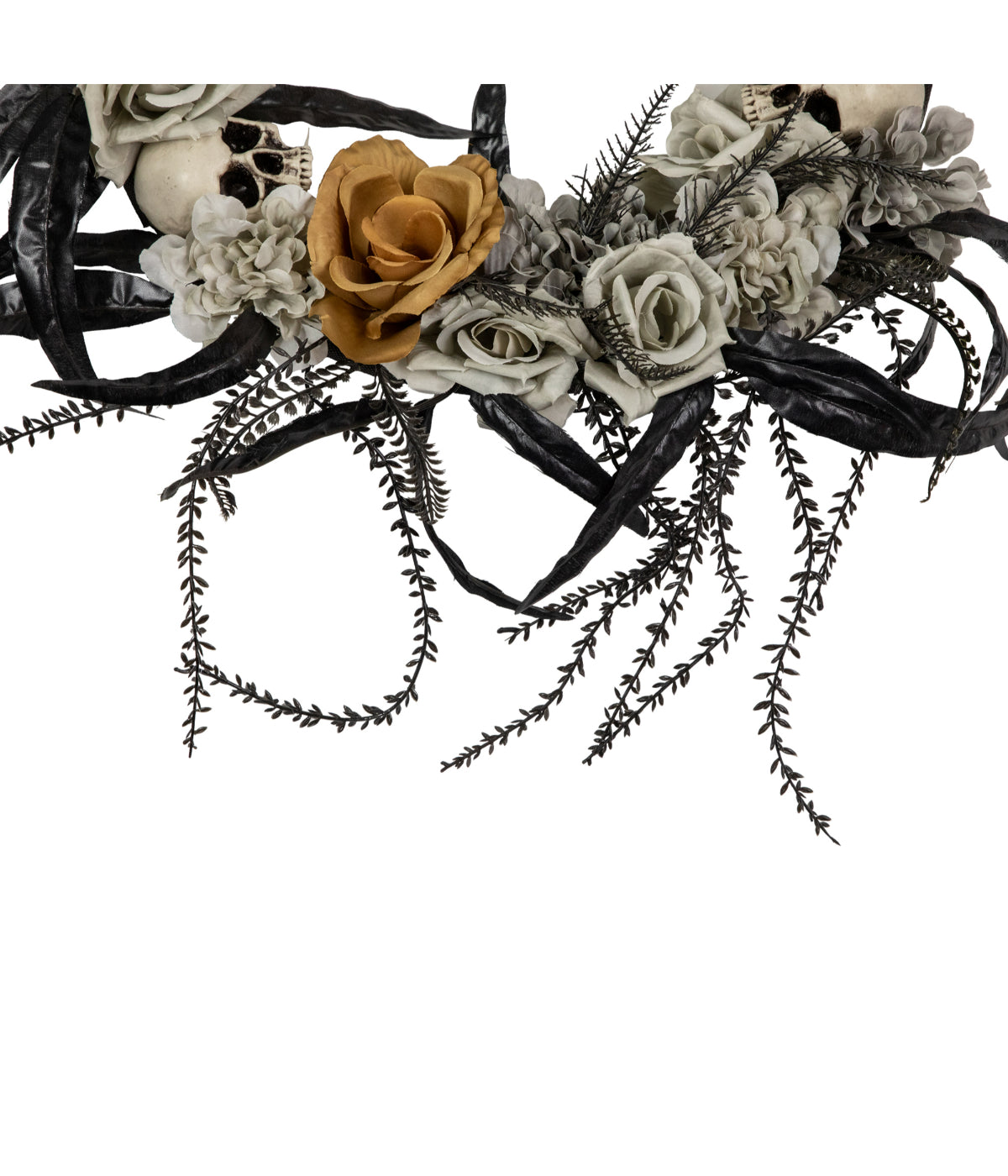  Skulls with Orange and Gray Roses Halloween Wreath 14-Inch Unlit - Gray - Bonton