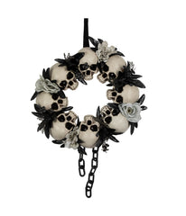 Skulls and Chains with Gray Roses Halloween Wreath 15-Inch Unlit