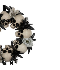 Skulls and Chains with Gray Roses Halloween Wreath 15-Inch Unlit