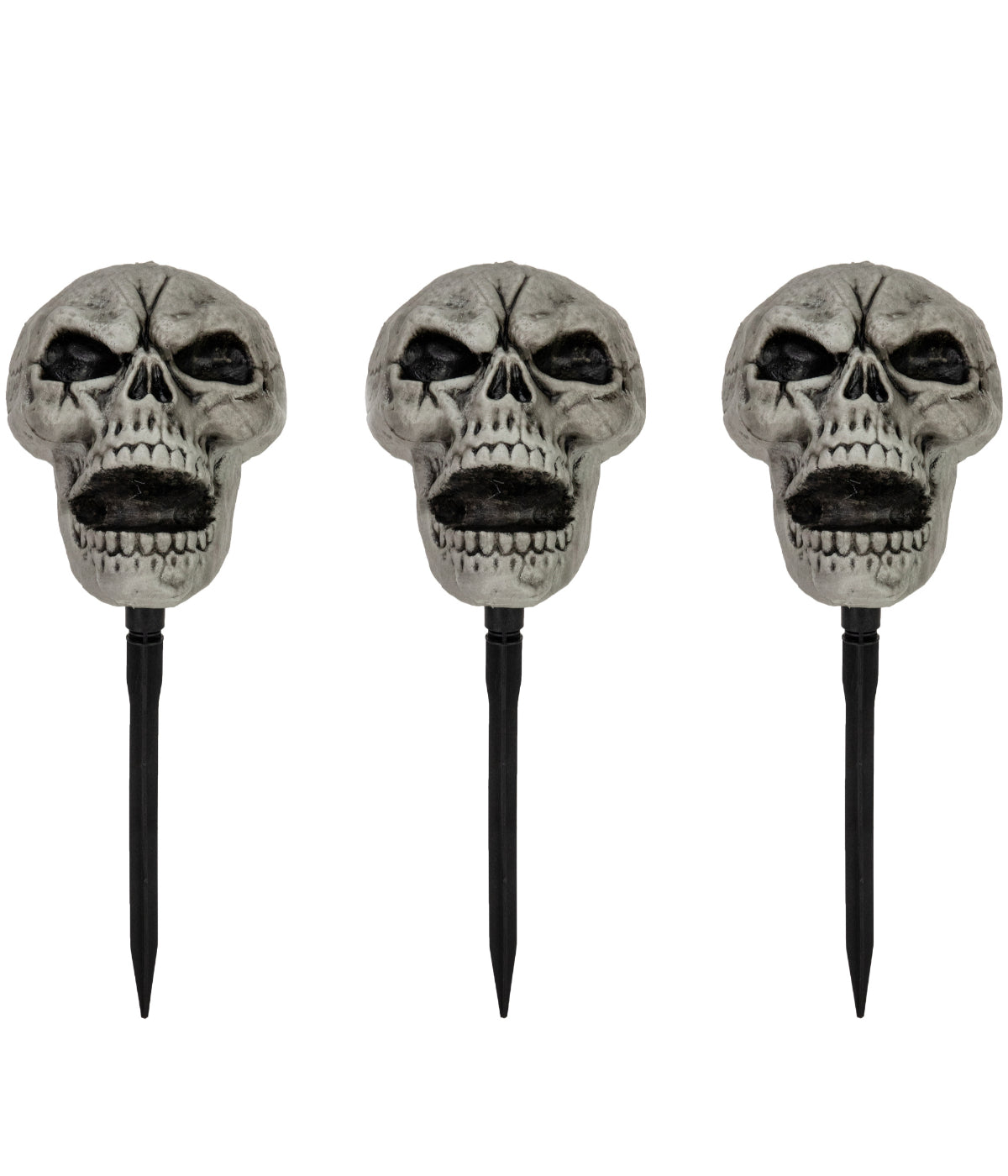  Skull Stakes Outdoor Yard Halloween Decorations Set of 3 - Gray - Bonton