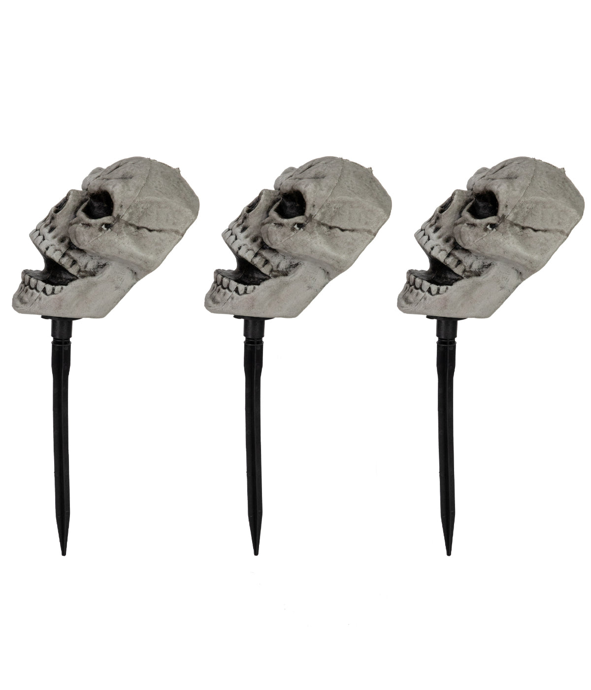  Skull Stakes Outdoor Yard Halloween Decorations Set of 3 - Gray - Bonton