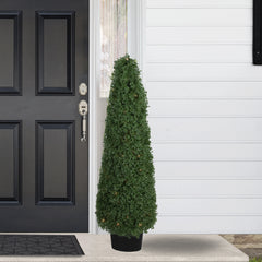 4' Pre-Lit Artificial Boxwood Cone Topiary Tree with Round Pot Clear Lights