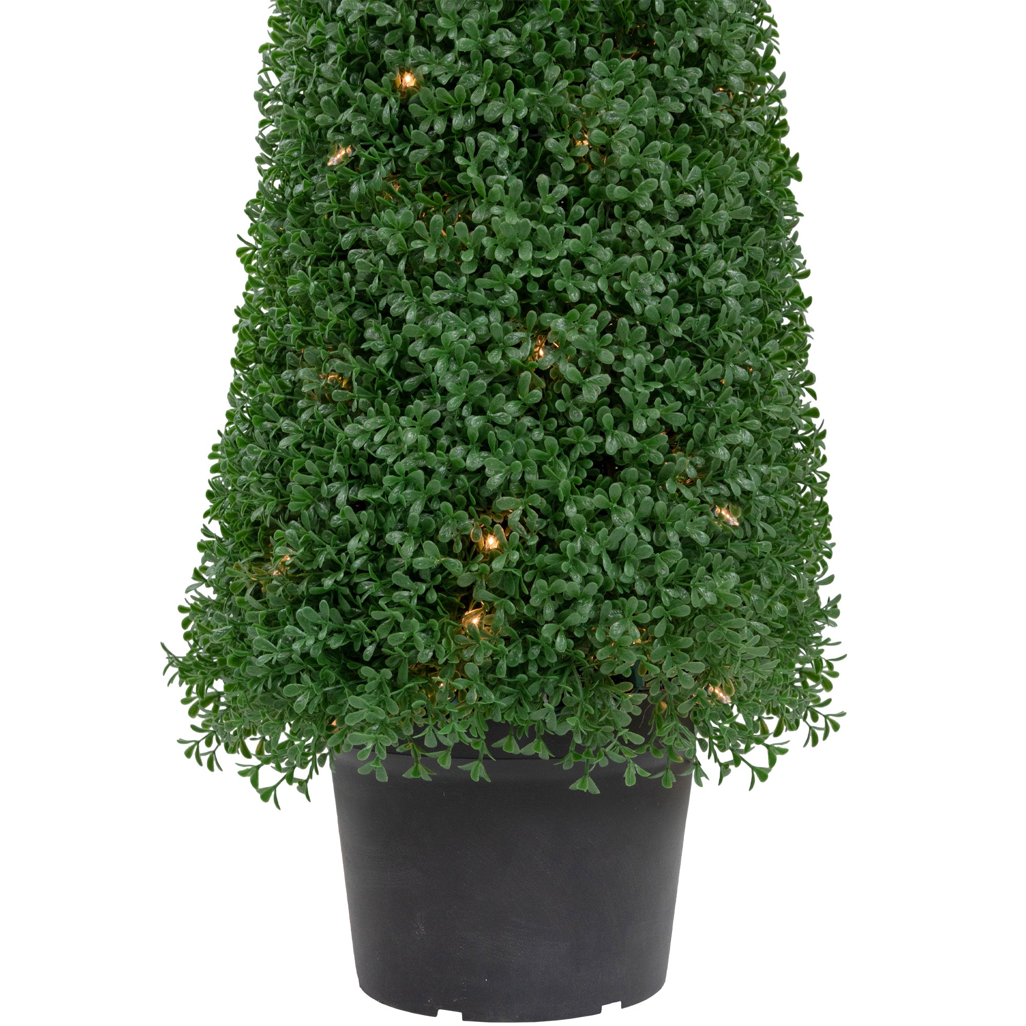  4' Pre-Lit Artificial Boxwood Cone Topiary Tree with Round Pot Clear Lights - Green - Bonton