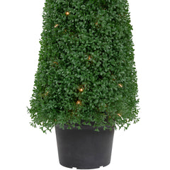 4' Pre-Lit Artificial Boxwood Cone Topiary Tree with Round Pot Clear Lights