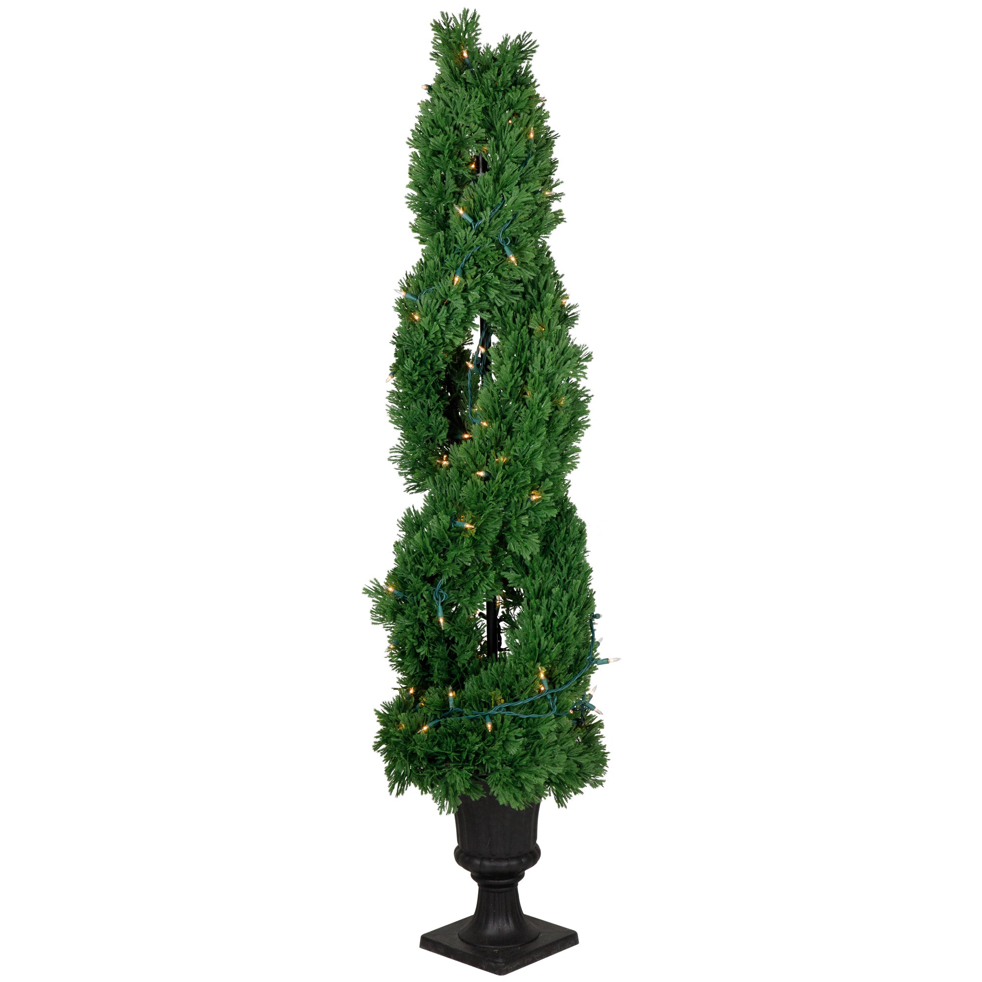  NorthLight 4.5' Pre-Lit Artificial Cedar Double Spiral Topiary Tree in Urn Style Pot Clear Lights - Green - Bonton