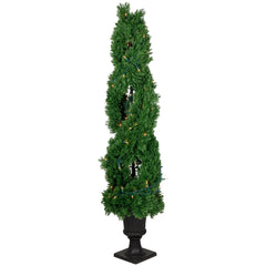 4.5' Pre-Lit Artificial Cedar Double Spiral Topiary Tree in Urn Style Pot Clear Lights