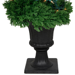 4.5' Pre-Lit Artificial Cedar Double Spiral Topiary Tree in Urn Style Pot Clear Lights