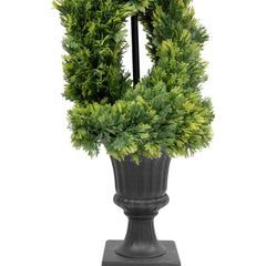 4.5' Artificial Cedar Double Spiral Topiary Tree in Urn Style Pot Unlit