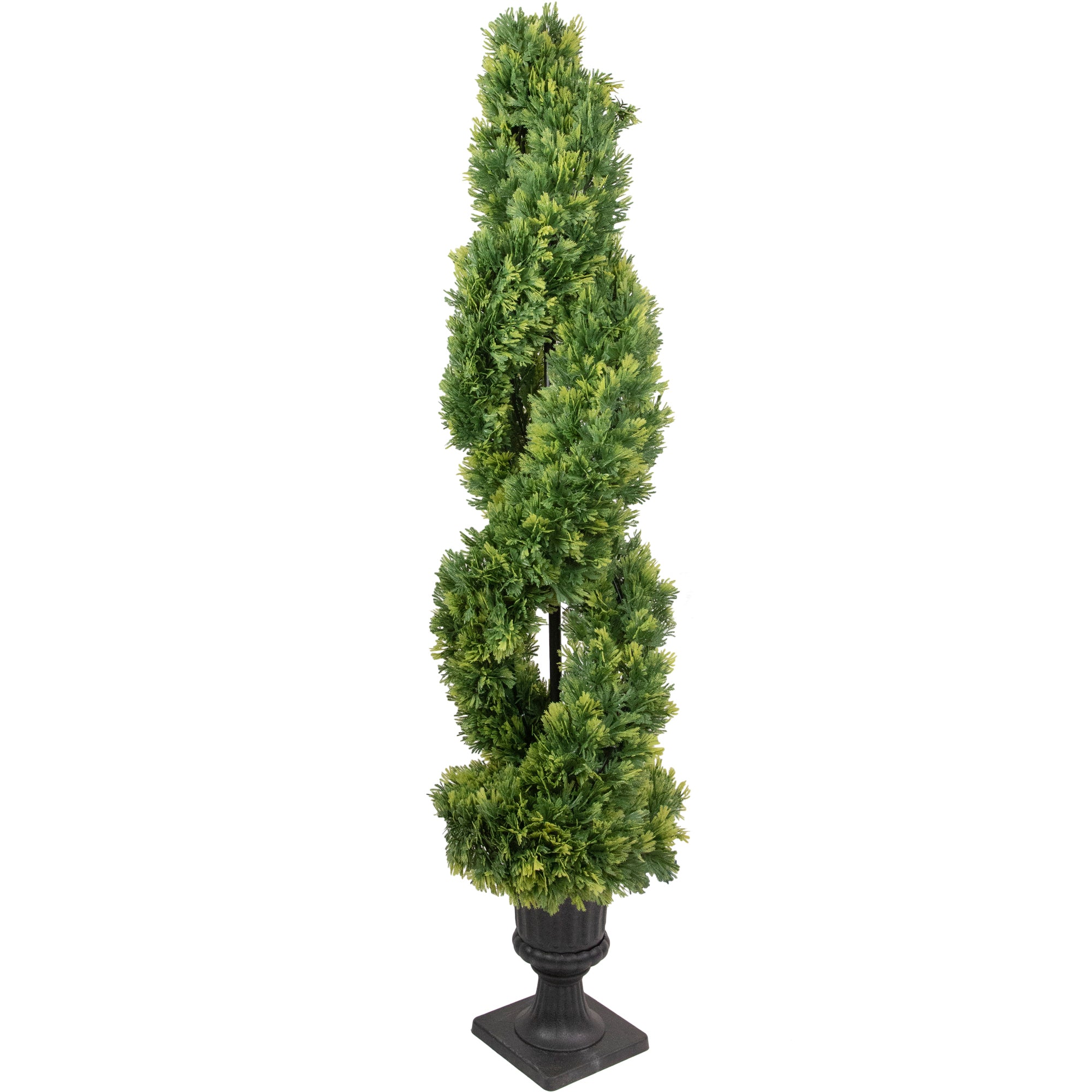  NorthLight 4.5' Artificial Cedar Double Spiral Topiary Tree in Urn Style Pot Unlit - Green - Bonton