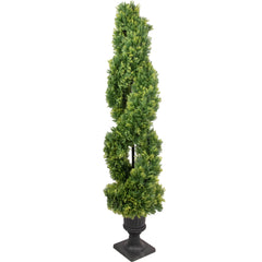 4.5' Artificial Cedar Double Spiral Topiary Tree in Urn Style Pot Unlit