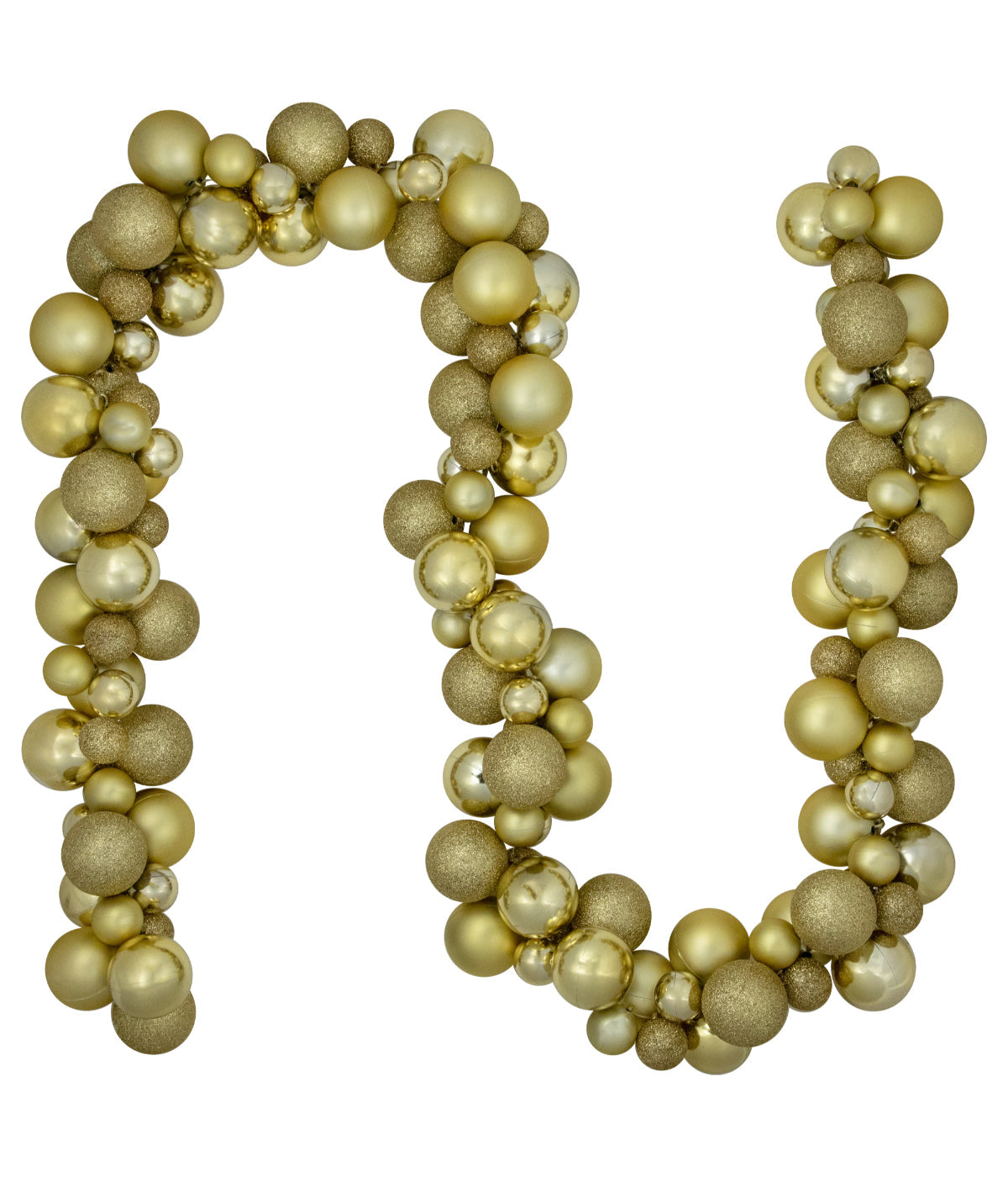  Shatterproof Ball Vegas Gold 3-Finish Christmas Garland, 6' - Gold - Bonton